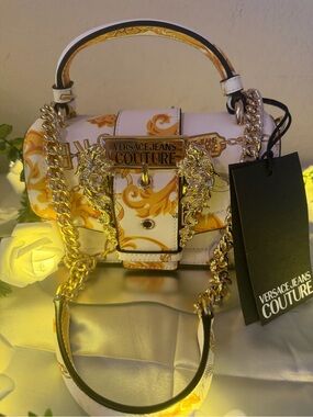 Versace Jeans Couture White & Gold Baroque Top-Handle Shoulder Bag NWT